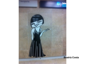 Une caricature accueille les voyageursstation d emétro aéroport Lisbonne